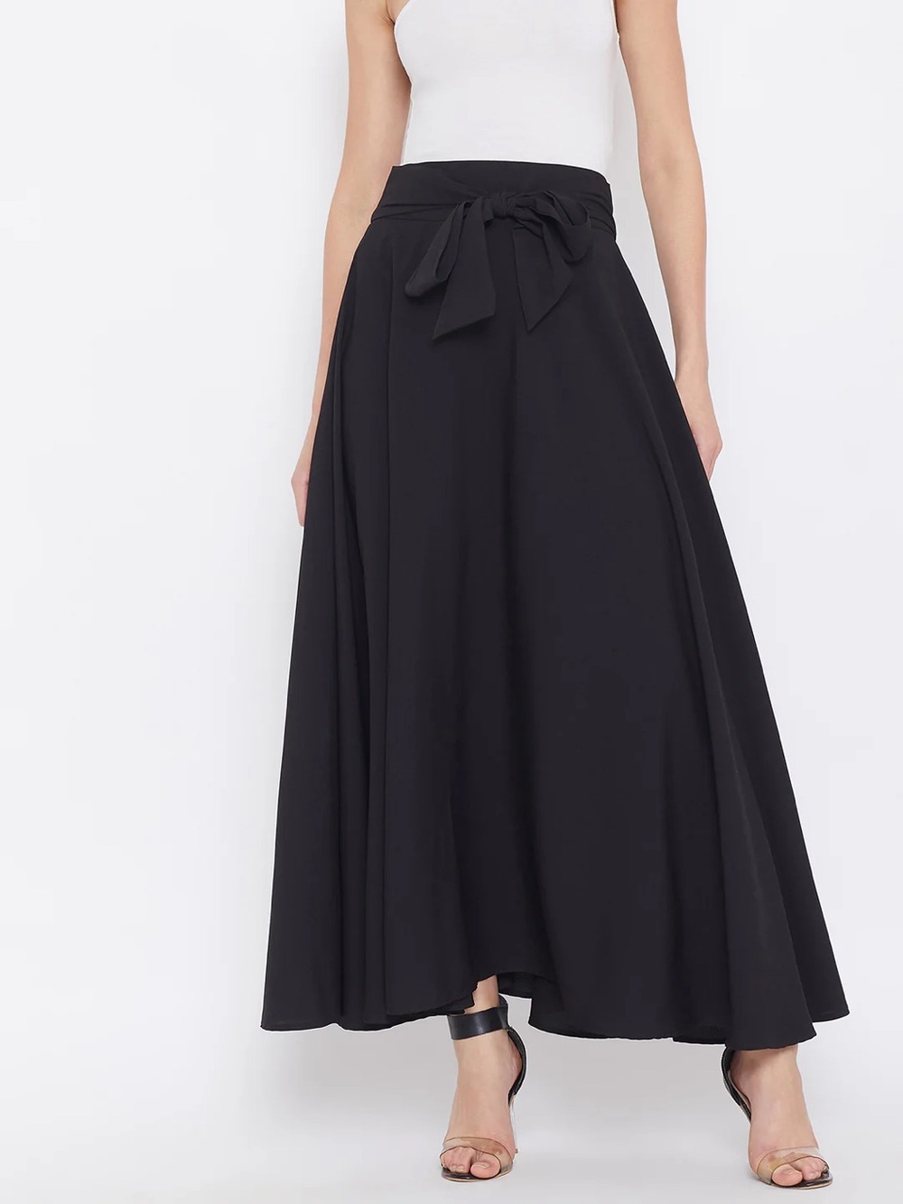 Women’s Black Tie-Waist Midi Skirt XL-3XlL Plus